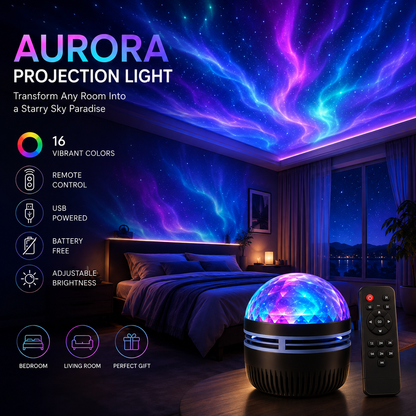Aurora RGB Projection Light – 16 Colour Ambient Lamp with Remote