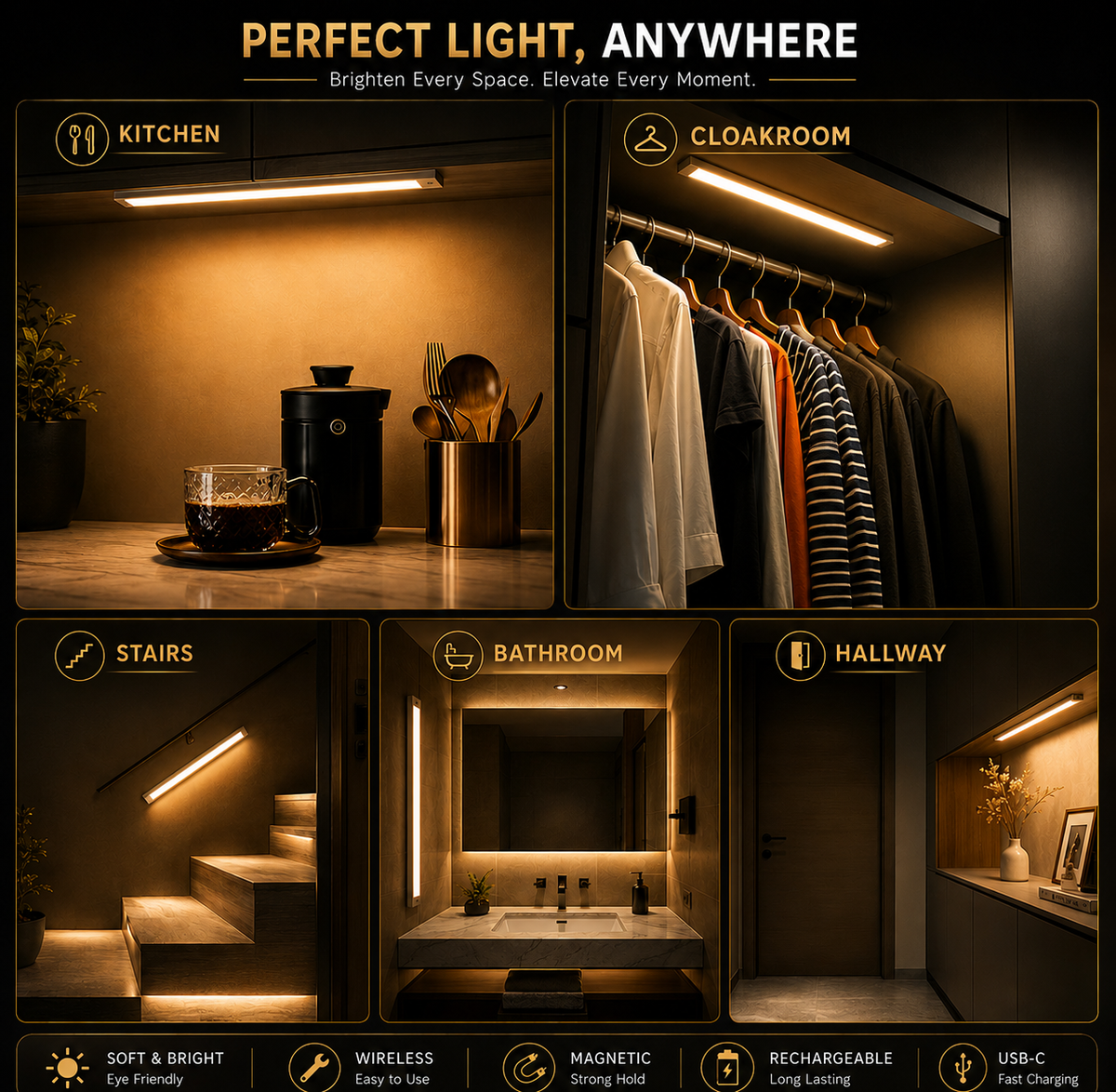 Rechargeable Motion Sensor Cabinet Light – Wireless Magnetic LED Light